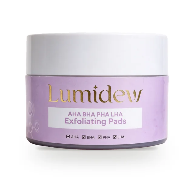 Jar Lumidew AHA BHA PHA LHA Exfoliating Pads berwarna ungu