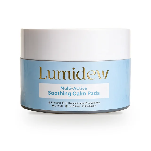 Jar Lumidew Multi-Active Soothing Calm Pads berwarna biru