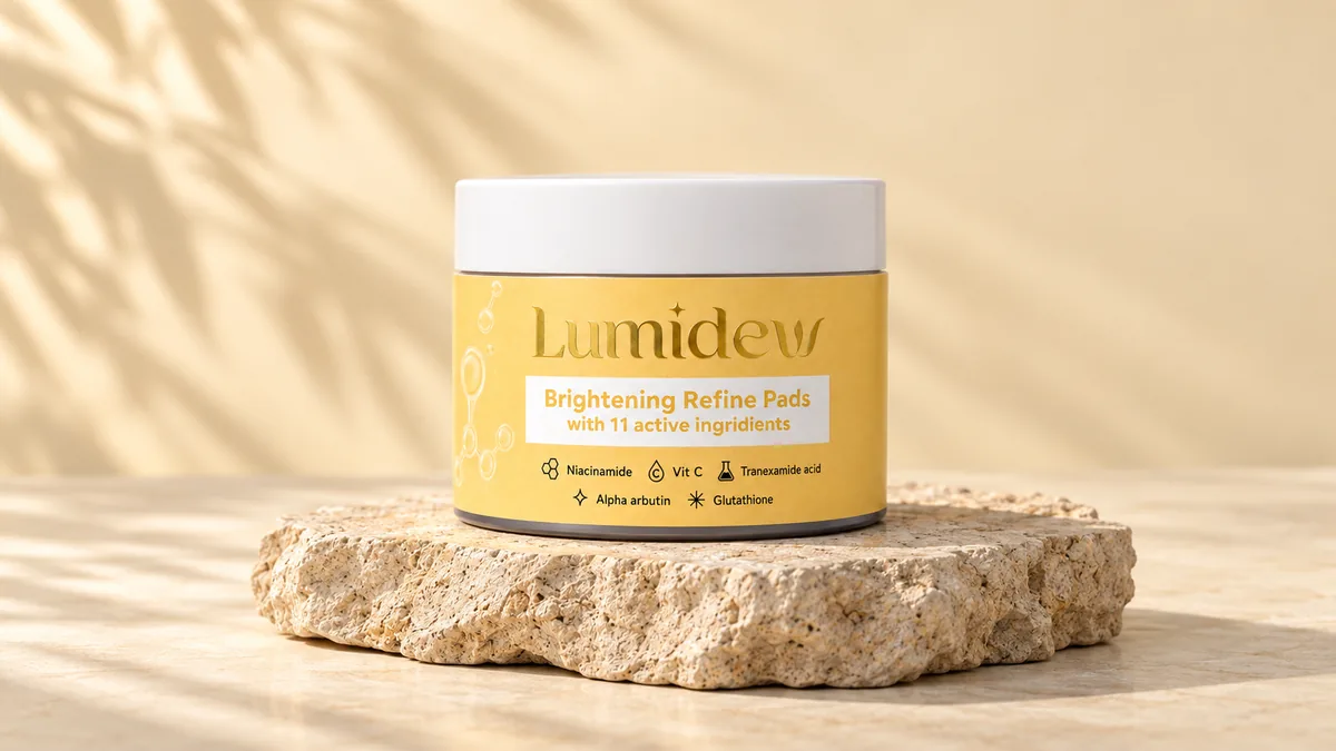 Jar Lumidew Brightening Refine Pads berwarna kuning