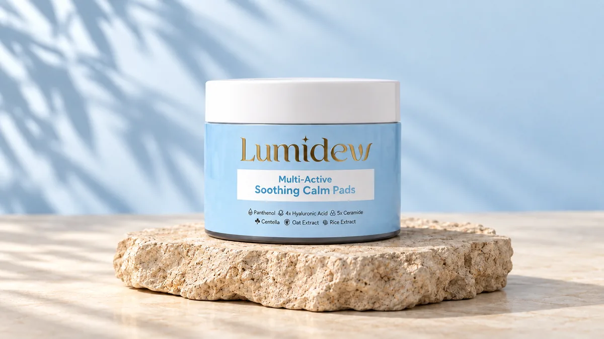 Jar Lumidew Multi-Active Soothing Calm Pads berwarna biru